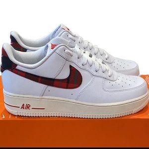 Nike Air Force 1 '07 LV8 White Plaid Red Swoosh,  Men's Size 9 Shoes